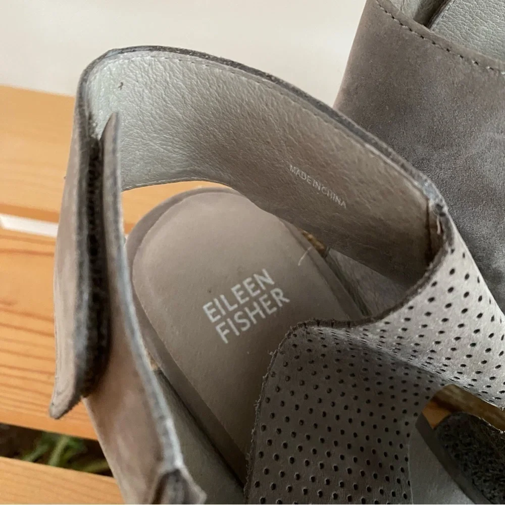 Eileen Fisher Gray Espadrille Willow Wedge 2 Graphite Nubuck Sandals 9 - Picture 14 of 16